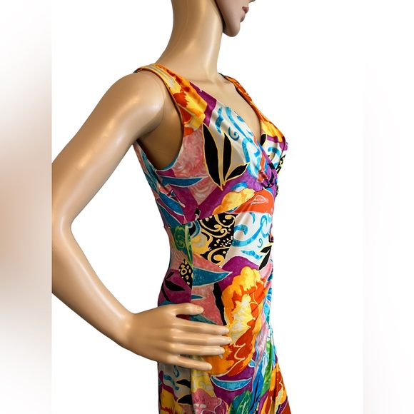 Lauren Ralph Lauren EUC Size 8P Tropical Floral Ruched Faux Wrap Dress (0464) - Picture 3 of 13